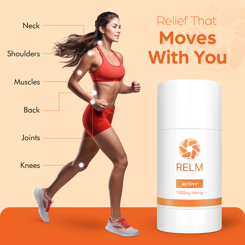 Relm Active Stick 3 oz twist-up hemp lotion for muscles and joints