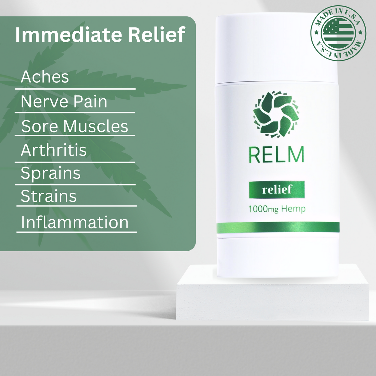 Relm Relief menthol hemp lotion stick details